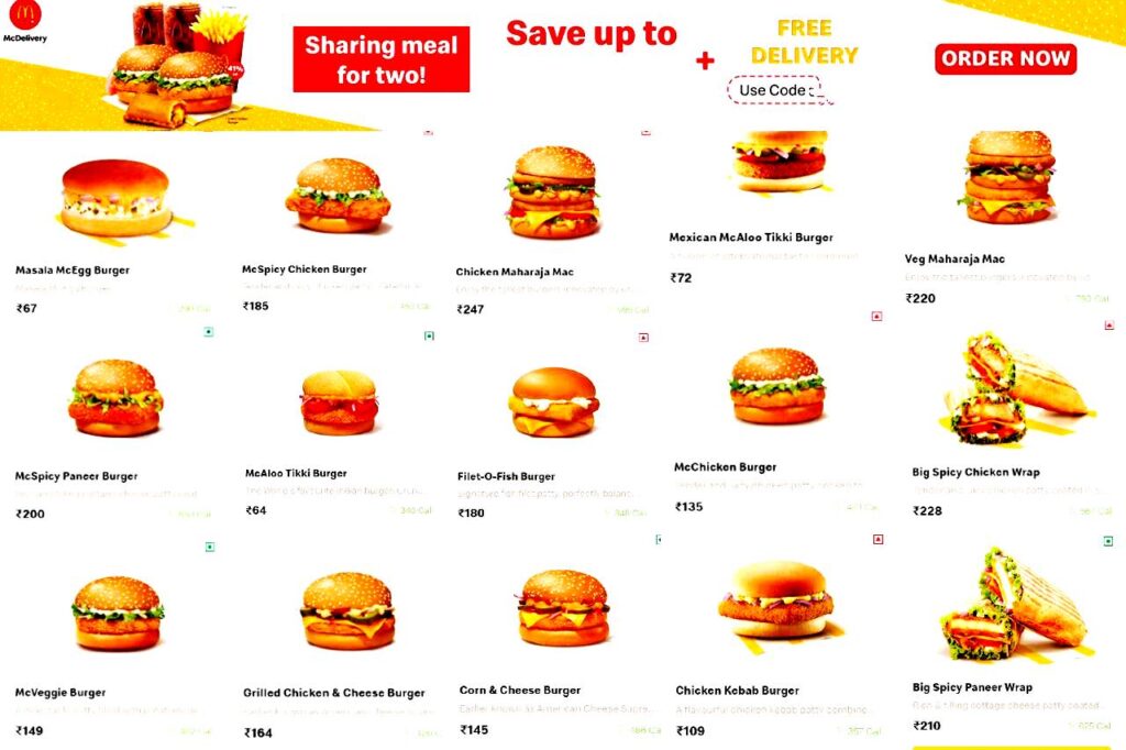 McDonal burger price list 